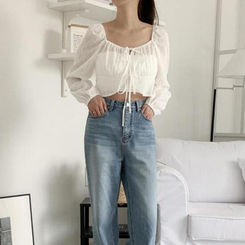 New Arrivals Open Run Sheer Off Shoulder Long Sleeve Blouse Women