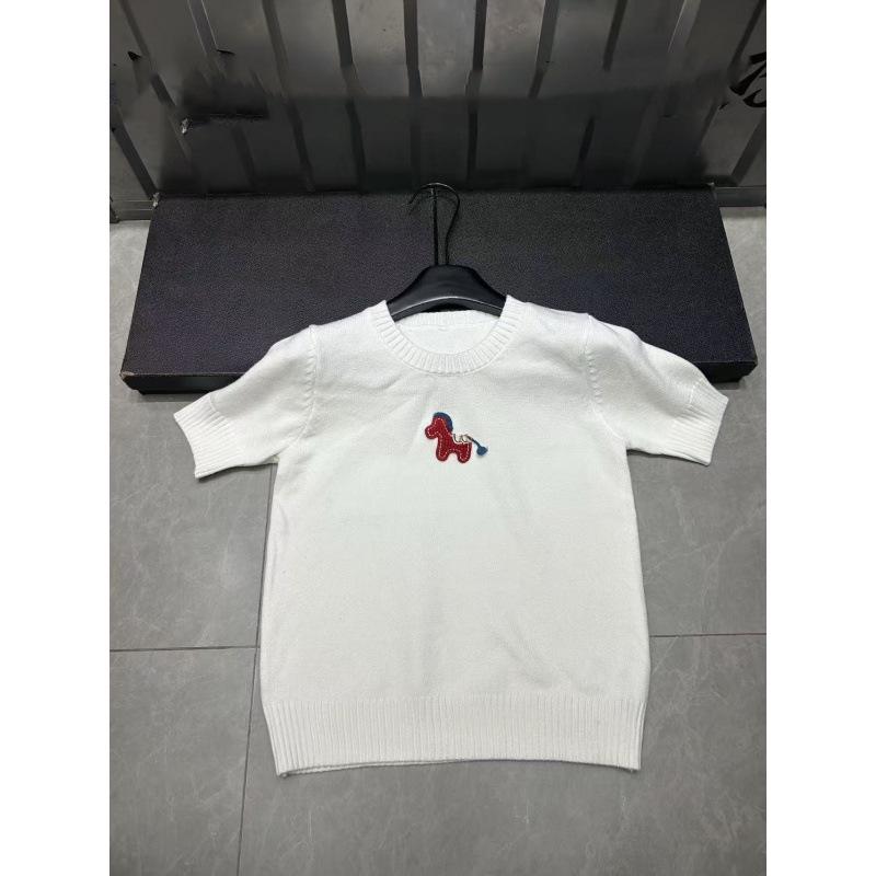 European Style Spring Pullover: Little Horse Logo, Solid Color, Round Neck, Short Sleeve, Age-Reducing, Casual Versatile Knit Top