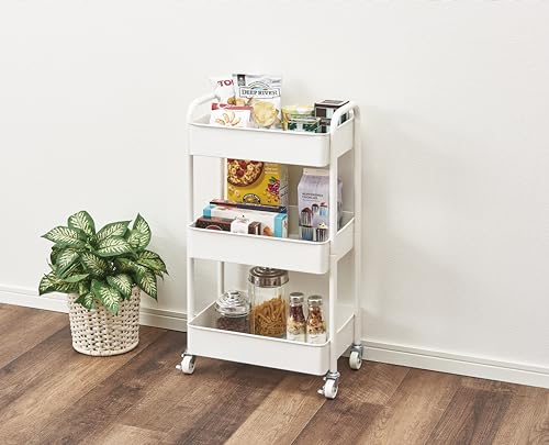 Pearl Metal Storage Rack Rolling Cart/Wagon, 3-Tier, with Casters, Steel, 30kg Weight Capacity, White, N-8000