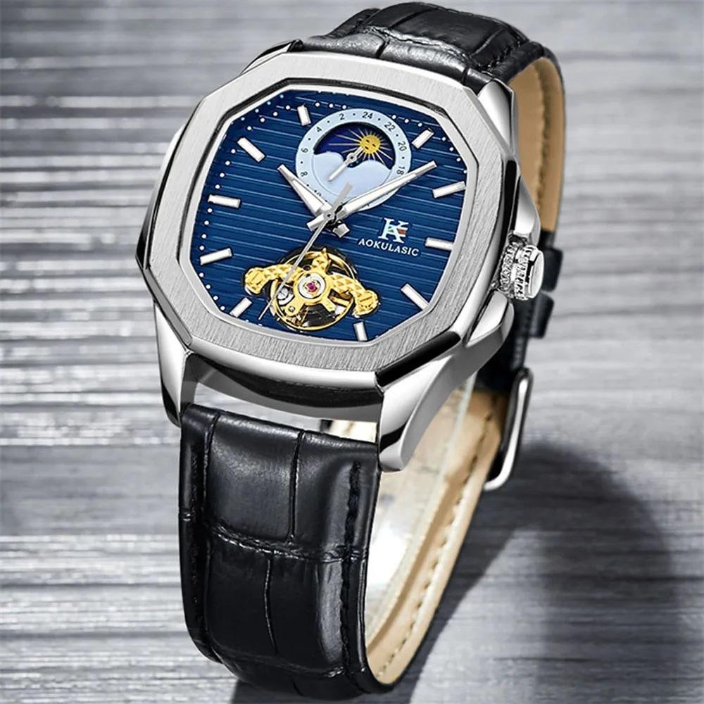 Aokulasic Men'S Fashion Casual Square Automatic Mechanical Watch