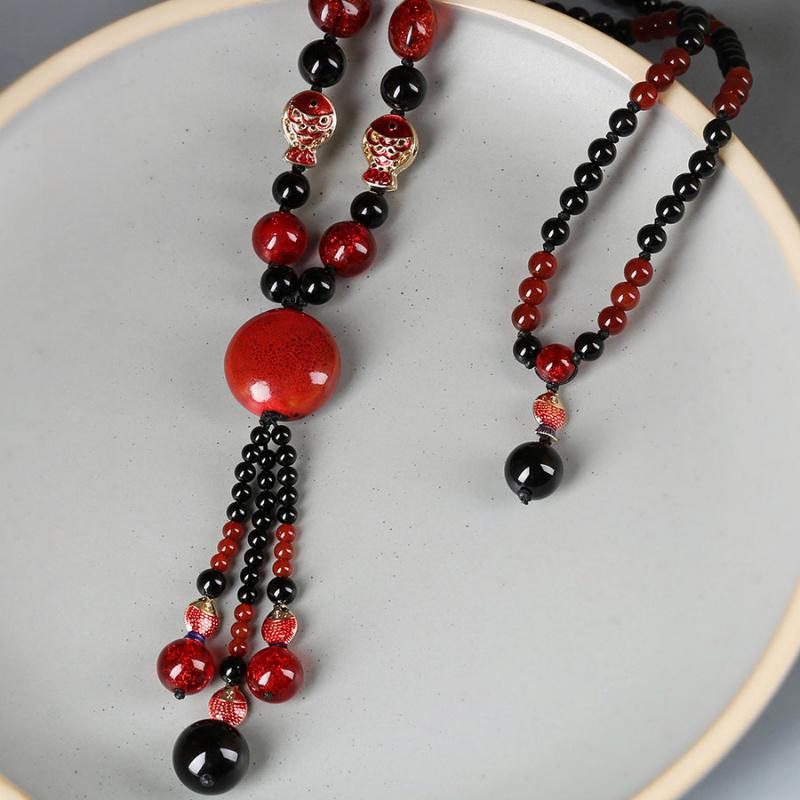 National style characteristic pendant accessories festive red fish women's long necklace retro national style decoration