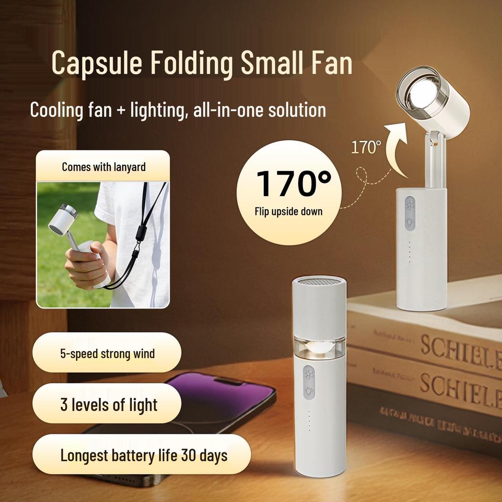Portable 5-Speed Handheld Fan with Light, Long Battery Life for Outdoor Camping