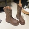 Fashion Embroidery V-Mouth Middle Calf Boots Autumn Chunky Heel Platform Women's Shoes Western Cowboy Western Cowboy Boots for Women