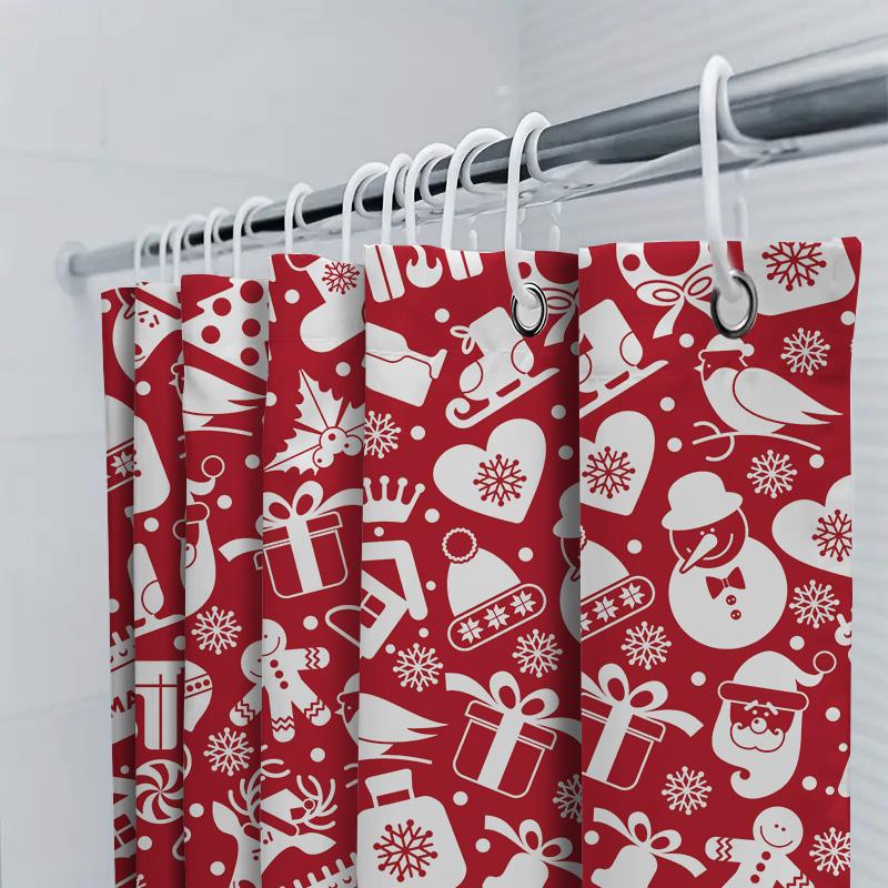 X-Mas Decorative Shower Curtain For Bathtub With Red Snowman Santa Claus Pattern Waterproof Home Decoration 69 X 70 Inches