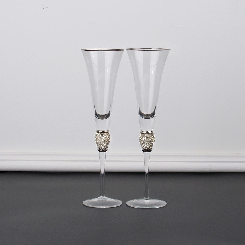 2 Buc. Flute de Șampanie cu Diamante Incrustate Pahare Cristal Nuntă Petrecere Pahare Argintiu Cupă Degustare Vin Spumant Pocal Sherry