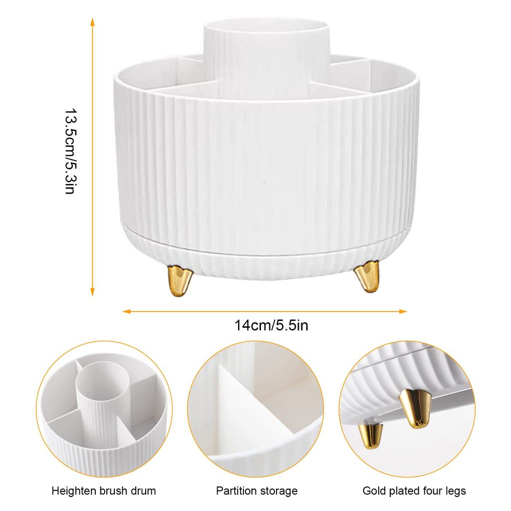 Stylish 5 Slot Makeup Brush Holder Organizer 360° Rotating Makeup Brush Organizer for Dresser Desktop Bathroom Office Storage