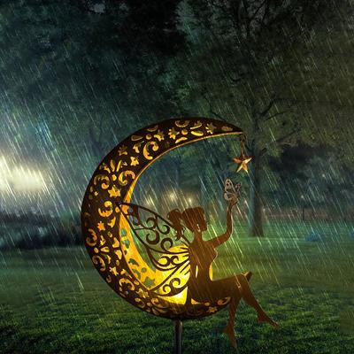 Solar Fairy Garden Stake Light Moon Fairy Solar Light Decorative Fairy Moon Figurine Stake Light Yard Lamp for Outside Ornaments