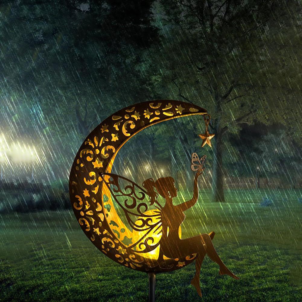 

Solar Fairy Garden Stake Light Moon Fairy Solar Light Decorative Fairy Moon Figurine Stake Light Yard Lamp for Outside Ornaments b