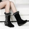 Fashion New Winter Women Boots Casual Warm Fur Mid-Calf Boots Shoes Women Slip-On Round Toe Wedges Snow Boots Shoes Muje Plus Size 42
