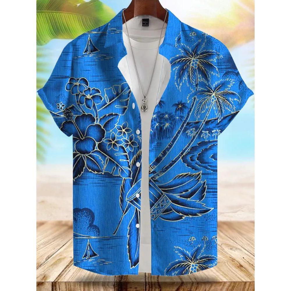 Seaside Hawaiian Style Men's Shirt Summer Vacation Casual Men's Short-sleeved Shirt Outdoor Beach Loose Comfortable Men's Shirt