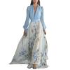 Moda Elegante Manica Lunga Scollo Profondo a V Abito Lungo Taglia Forte Stampa Cuciture Ampio Slim Primavera Autunno A-line Abiti da Festa Vacanza Abbigliamento Casual