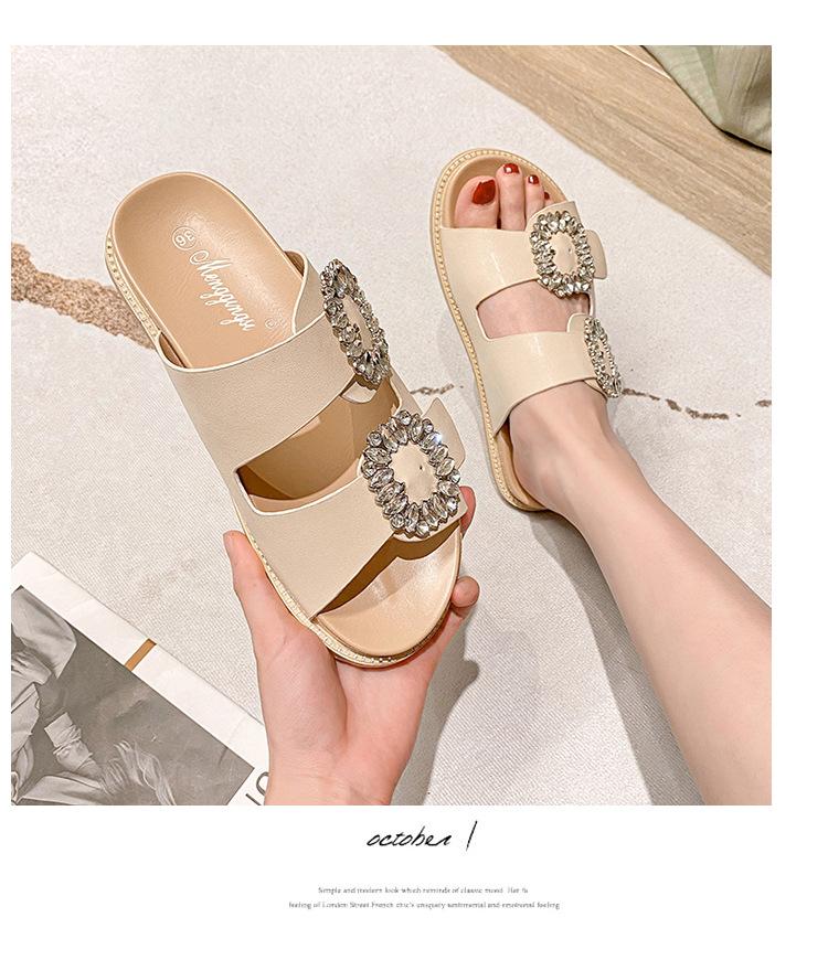 

Fashion Adjust Buckle Band Shoes Summer Woman Crystal Slippers Casual Outdoor Slides Comfy Flat Sandals Women Flipflops Plus Size 34-43 4.5 абрикосовый
