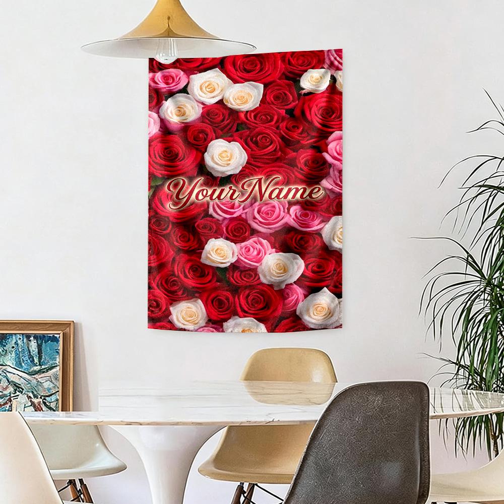Rose Custom Your Name Wall Decor Tapestry Art For Pet Memorial Birthdaywedding Party Backdrop Family Gift