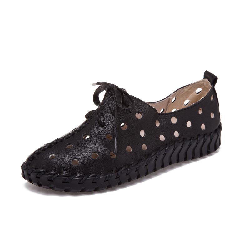 

Genuine leather women s shoes single shoes 2025 summer new cowhide soft sole middle-aged and elderly flat heel hollow retro leather shoes mother shoes 41 чорний