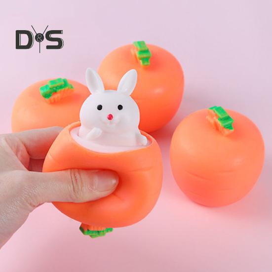 4Pcs Popping Rabbit Carrot Squeeze Toy Anxiety Stress Relief Bunny Radish Sensory Pinch Toy Kids Adults Vegetable Animal Fidget Toy