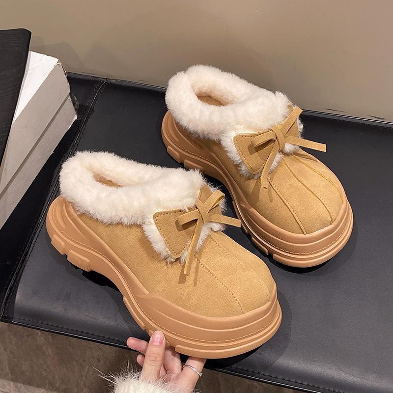 

Матовая кожа~ Милый бантик полуносовые туфли на одной педали головка сумки хлопковые туфли женские бархатные универсальные на толстой подошве пушистые зимние сапоги 40 верблюд