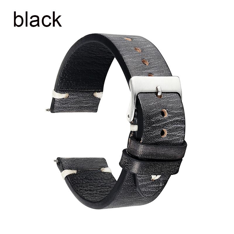 

Handmade Calfskin Strap 18mm 20mm 22mm 24mm Vintage Stitching Wristband First Layer Cowhide Bracelet Watchband Watch Accessorise 24mm чорний