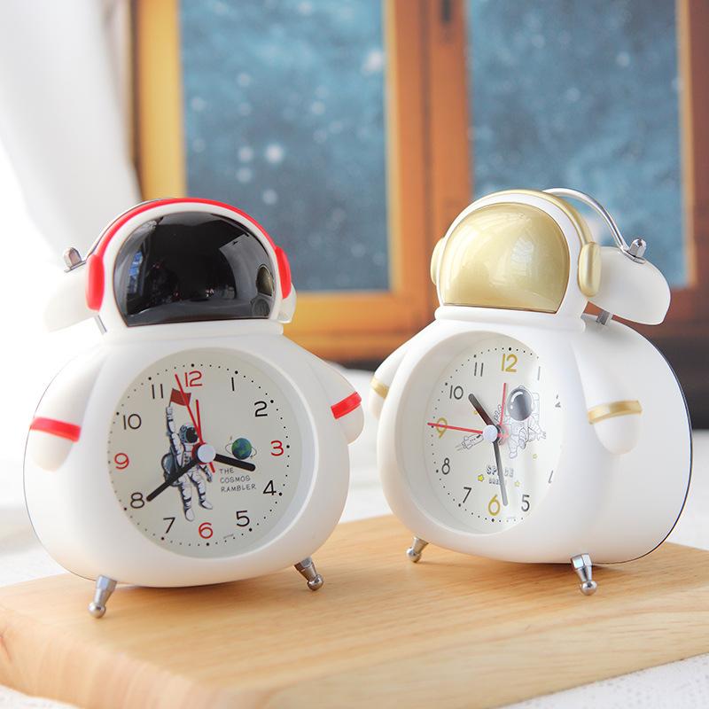 Children's Bedside Luminous Sweeping and Silently Walking On Second Bedside Cartoon Astronaut Ringing Alarm Clock