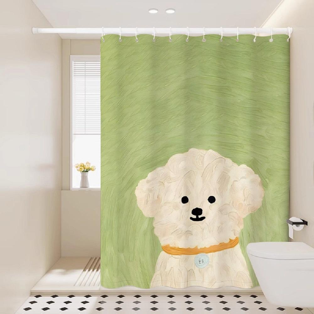VIKAMA Niedlicher Hundeprint Duschvorhang Nordischer Instagram-Stil Badezimmer Warme, Heilende und Verspielte Atmosphäre