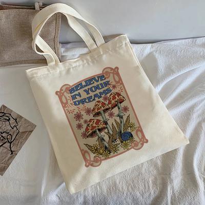 Mushroon Capacity Bag Vintage Shoulder Bag Women Kpop Canvas Bag Y2k Fashion Sweet Shoulder Bag Casual Harajuka Shopping Bag