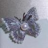 Sparkling Diamond Butterfly Pearl Brooch Elegant Corsage Pendant Pin  Accessories