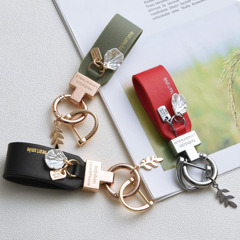 Auto Key Fob Chain Luxury Genuine Genuine Leather Key Ring Pure Color Buckle Auto Key Fob Ring Auto Auto Accessories Gift Auto Key Ring Auto Key