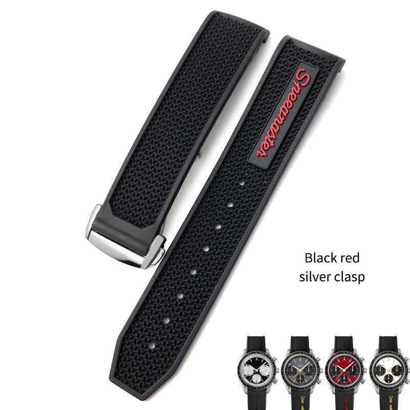 20mm 21mm 18mm 19mm High Quality Rubber Silicone Watchband Fit for Omega Speedmaster Watch Strap Steel Deployment Buckle