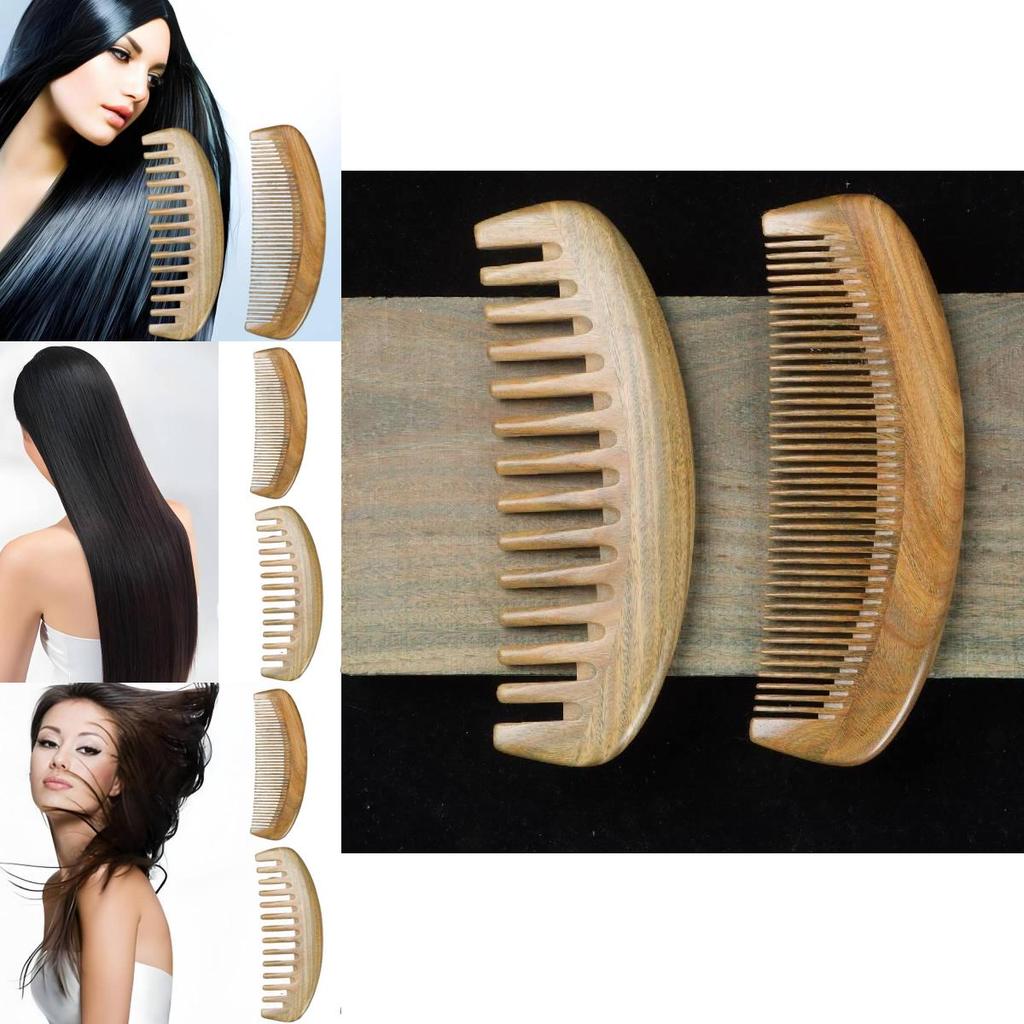 Peigne en bois de santal vert naturel Élégant antistatique à dents larges Peigne de massage pour filles
