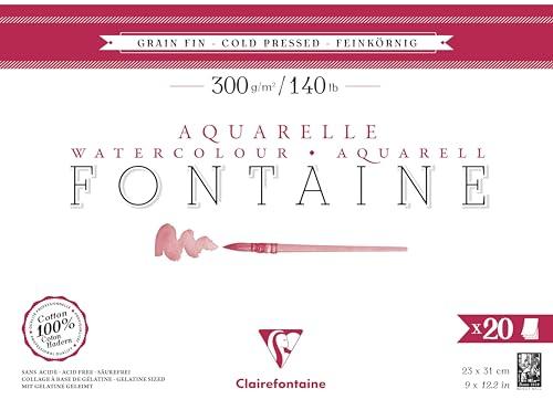 Clairefontaine Watercolor Paper [Fontaine] Medium Grain 23 X 31 (20 Sheets) Block Drawing Paper, Extra Heavyweight, 300g Clairefontaine Cf975500