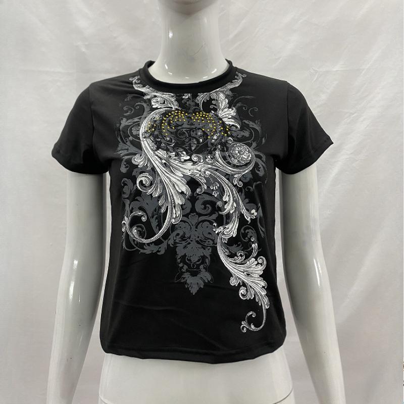 Европейская и американская Y2K темная личность с принтом, модная ретро-футболка с темпераментом S чёрный