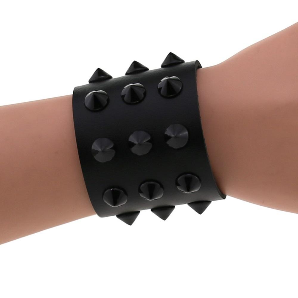 Gothic Punk Hip Hop Rock Spike Rivet Stud PU Leather Wristband Bracelet Bangle