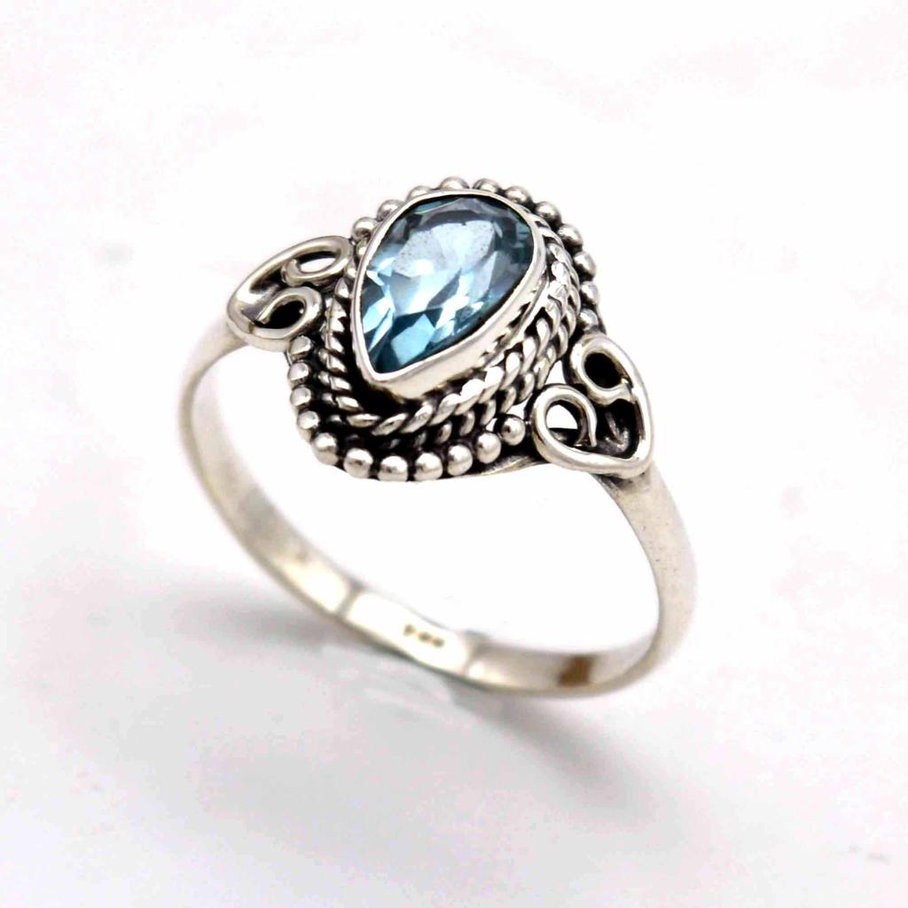 Blue Topaz  925 Sterling Silver  Ring, Pear Gemstone Handamde Women Ring Jewelry