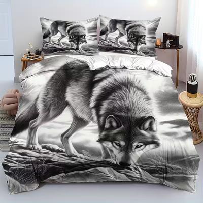 3Pcs Wolf Duvet Cover Set Wild Animal Themed Quilt Cover With Pillowcase Bedding Set For Bedroom Room Home Decor