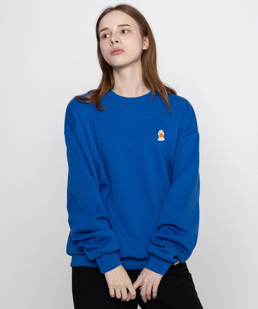 GRAVER [Unisex] Duck Face Embroidered Smile Sweatshirt_Cobalt Blue