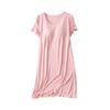 Women Casual Short Sleeve Nightgown Solid Color Pajama Dress with Bra Pad