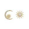 Asymmetric Star Moon Stud Earrings For Women Fashion Gold Plated Zircon Jewelry
