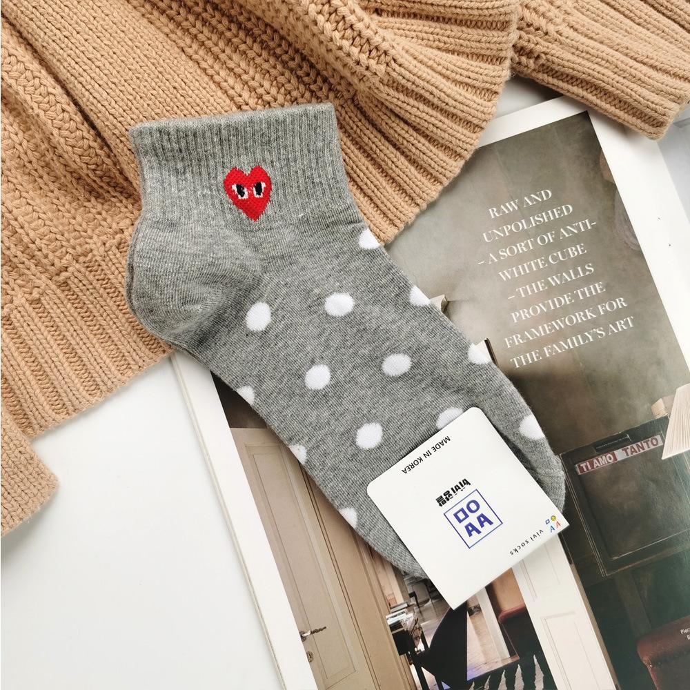 Korean Women s Color Block Heart Ankle Socks - Casual Cotton Campus Style One Size
