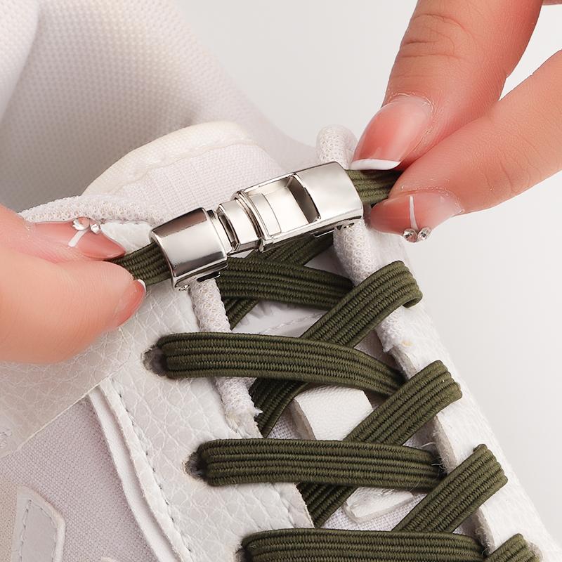 No Tie Shoe Laces For Sneakers Elastic Shoelaces Metal Press Lock Men and Women Lazy Shoes Lace Rubber Band Shoestring 1 Pair