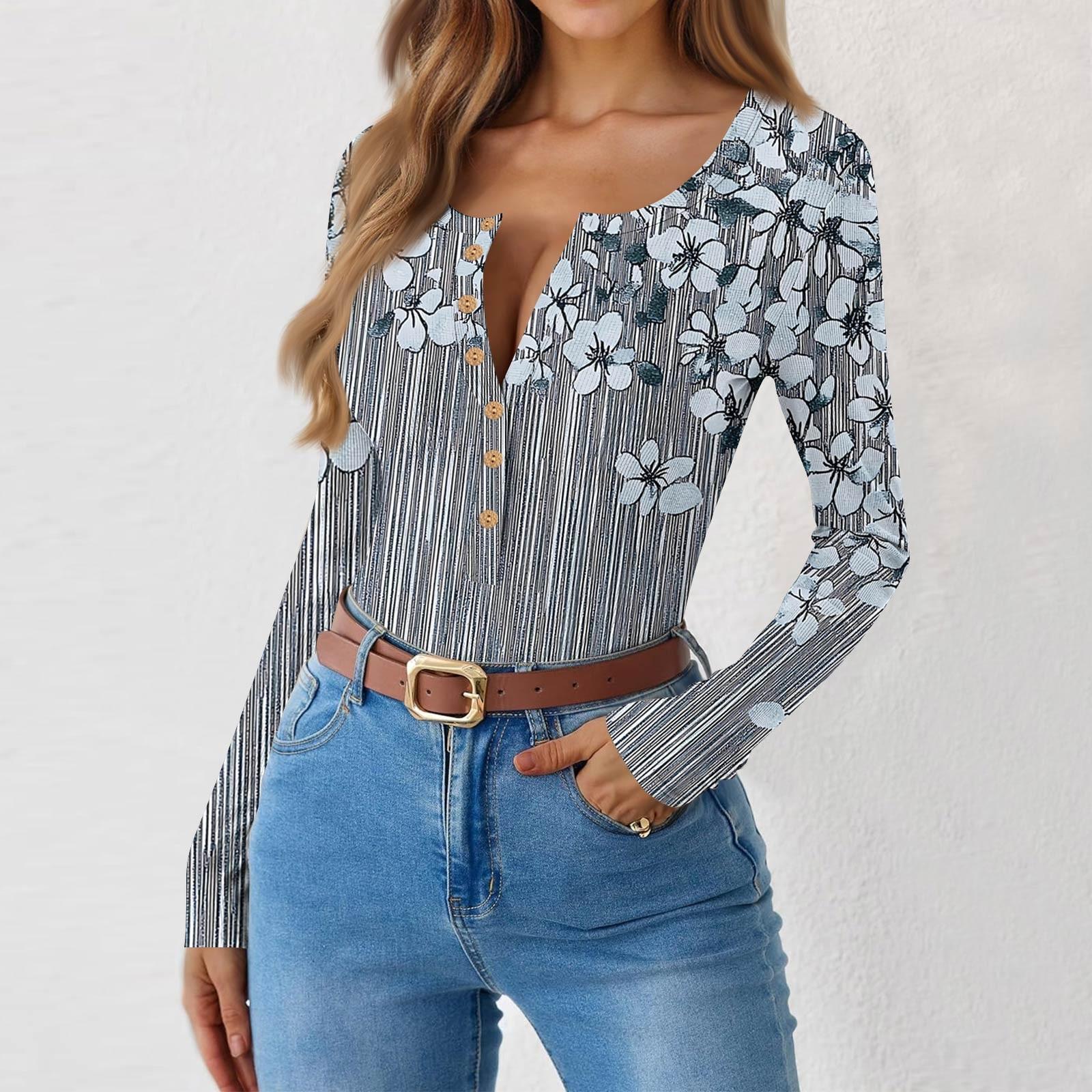 

Жіноча приталена футболка Мода Кежуал Градієнтний принт Круглий виріз Пуловер З довгим рукавом Топ L