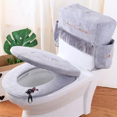 3 Colores Encaje Europeo Funda de Asiento de Inodoro Con Bolsa de Almacenamiento Almohadilla de Asiento de Inodoro para el Hogar 3 Piezas/juego Invierno Alfombrilla de Asiento de Inodoro en Forma de U