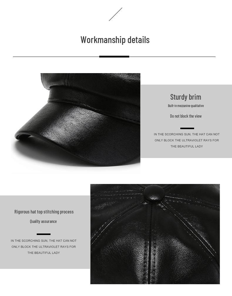 Women's Autumn/Winter Korean-Style PU Beret: Trendy Solid Color Octagonal Hat
