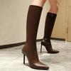 High-heeled Boots  Autumn and Winter New Pointed-toed Thin-heeled Boots Side Zipper Versatile High Boots