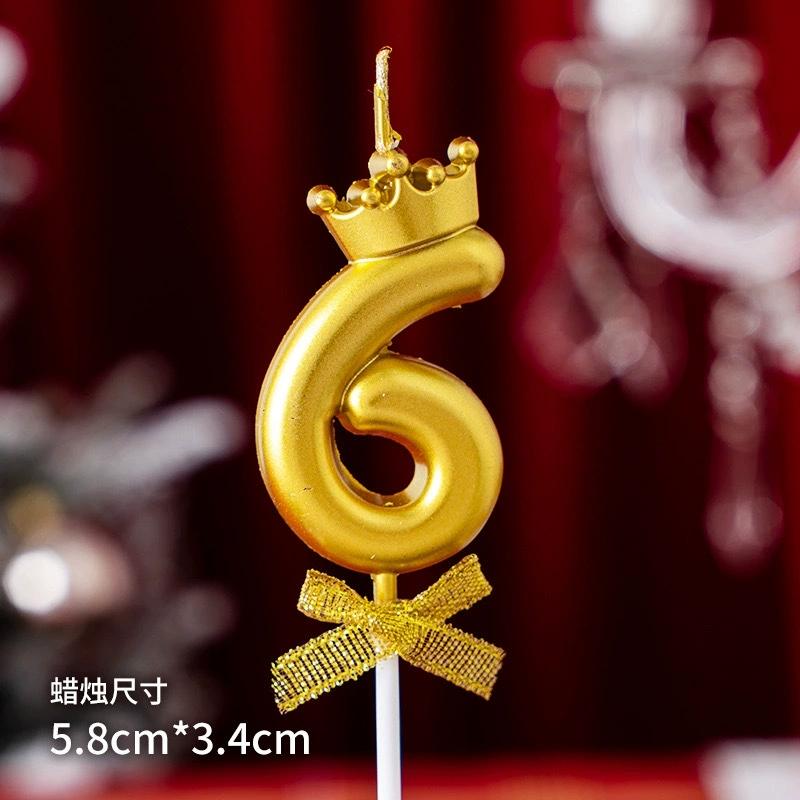 1Pc Gold/Silver Crown Bowknot Number Candle - Birthday Valentine's Day Cake Party Decor