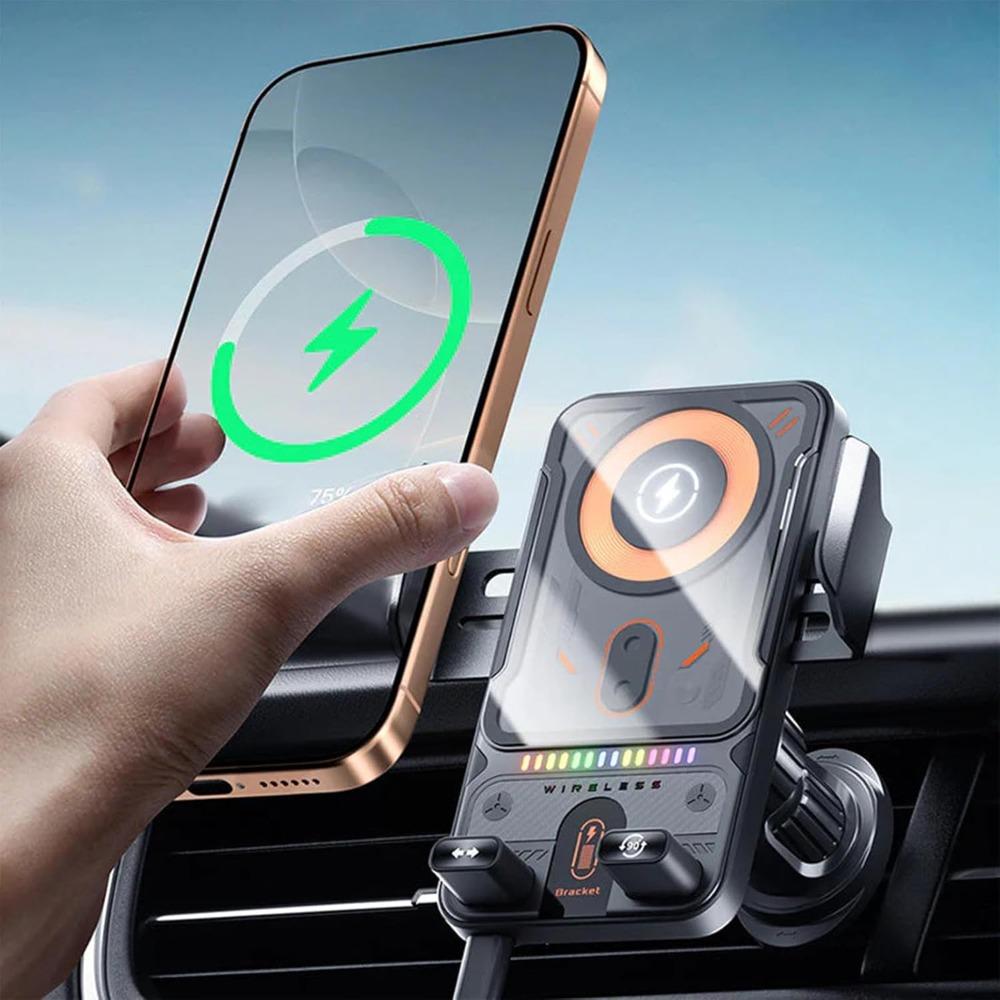 Wireless charging car phone holder, 2026 brand new cool car wireless fast charging holder, electric 90° rotating wireless car charger holder