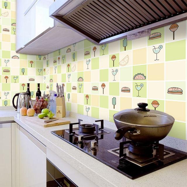 DIY Oil Proof Kitchen Furnitur Wall Stickers Self Adhesive Papel De Parede Bathroom Tile 3D Waterproof Vinyl Cabinet Wallpaper