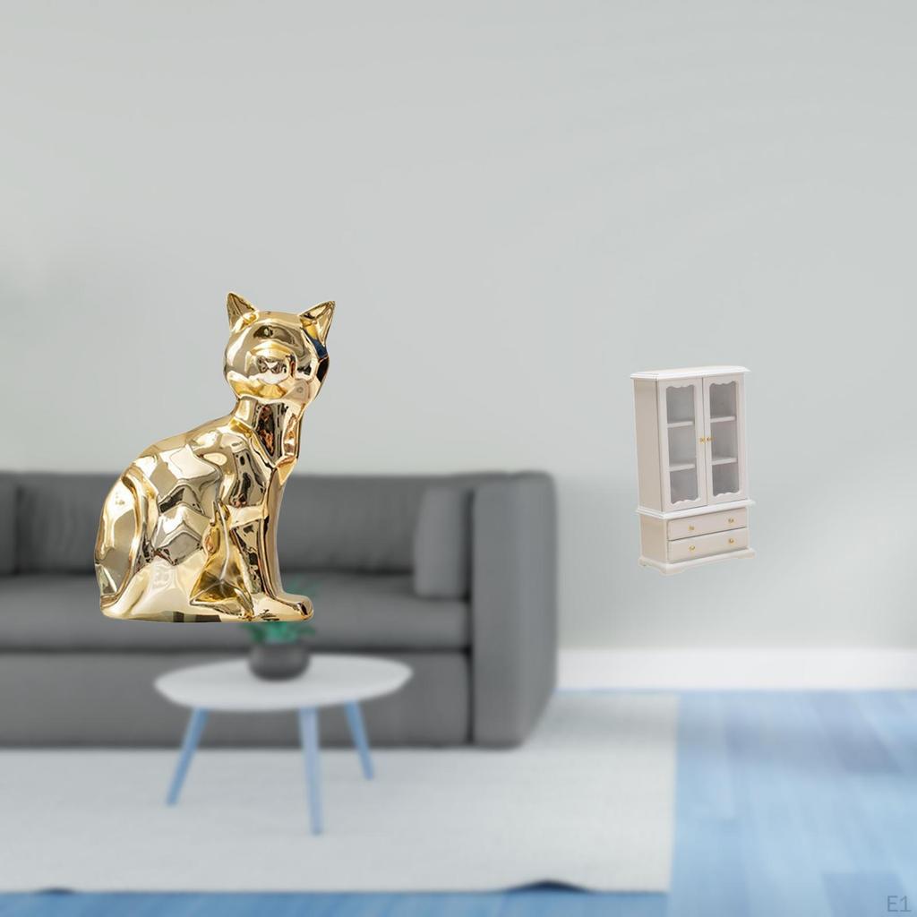 Miniature Cat Sculpture Figurine Ornament for Dollhouse Fireplace Bookcase Animal Art Craft Double