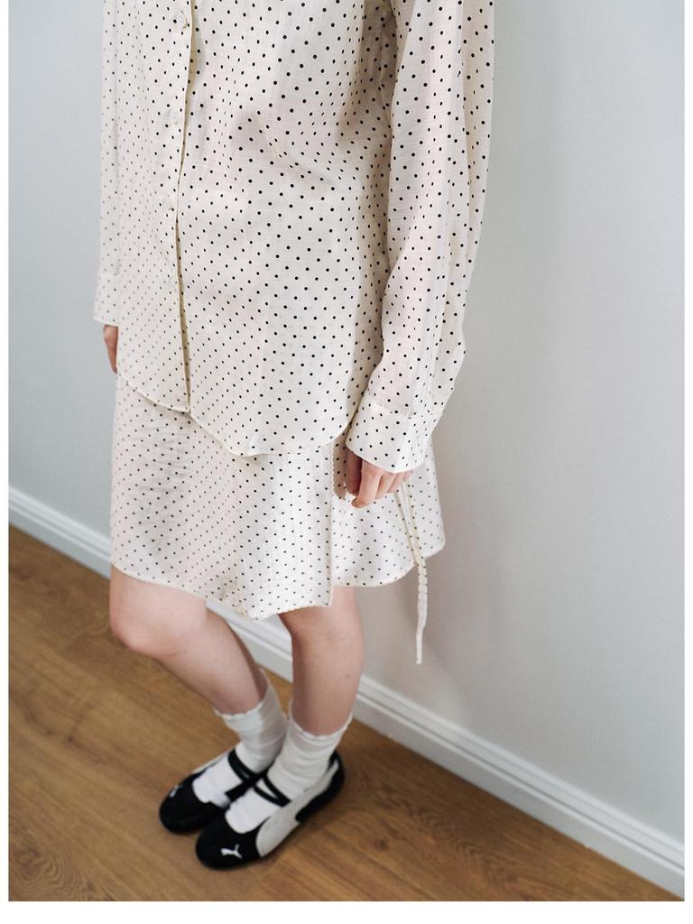 Spring Casual High-Waisted Tencel Polka Dot Wrap Skirt