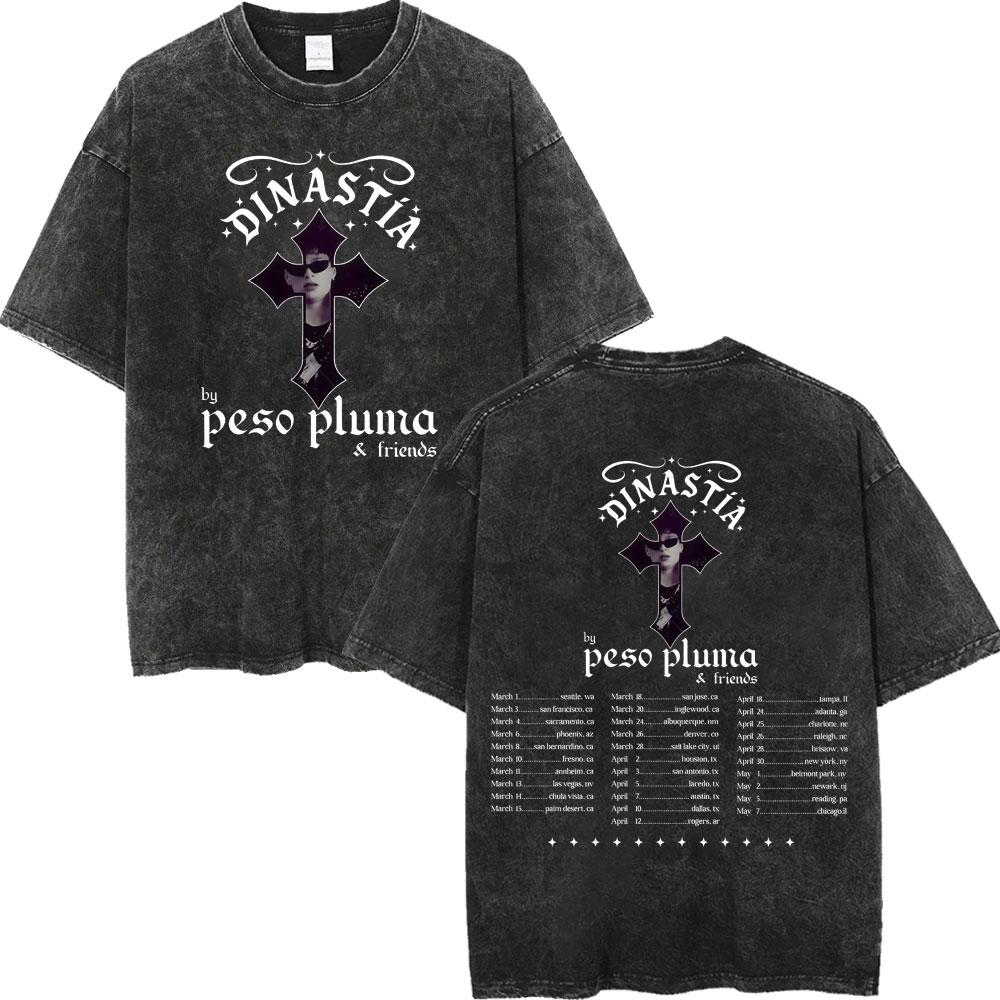 Vintage Washed Rapper Peso Pluma Poster Graphic T Shirt Men Women Fashion Hip Hop Tshirt High Quality Cotton Oversized Tshirts