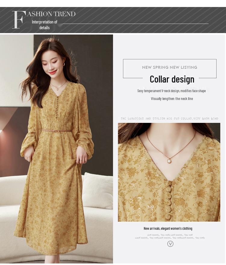 Floral V-Neck Long Sleeve Dress - Liu Yifei Inspired