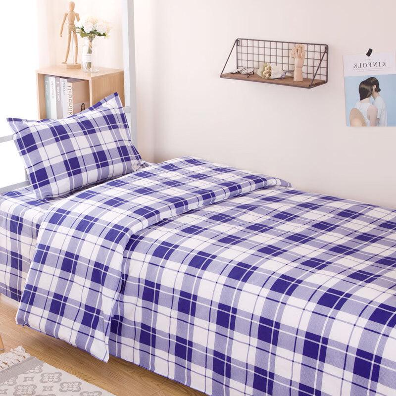 Cotton 3-Piece Blue & White Plaid Bedding Set